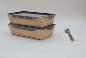 Food delivery. Boxes and packaging for takeaway and home delivery