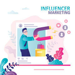 Male blogger attracts likes and new subscribers. Man advertises products in profile. Collaboration with famous brands