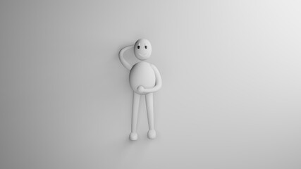 No activity people in white background. 3D illustration of chill human at home with copy space