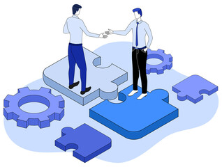 Businessmen make a deal.Business negotiations and partnership and teamwork.The concept of negotiations and successful business.3d image.isometric vector illustration.