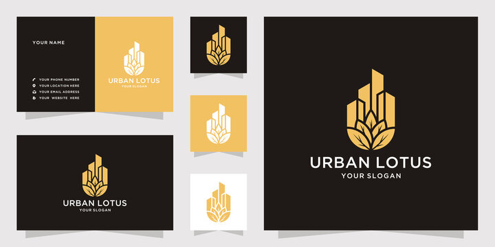 Abstract urban lotus logo and business card design