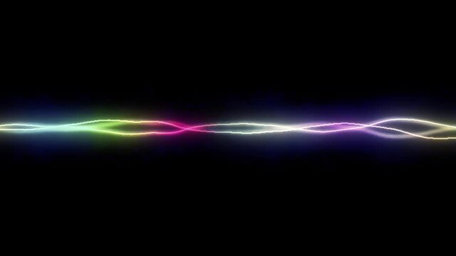 A set of oscillating colorful strings, varying in amplitude; an energy flux over a black background.
