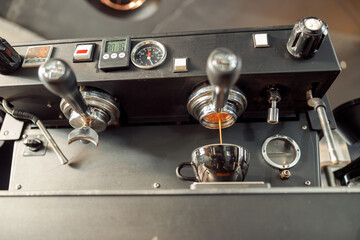 coffee making staff in cafe, espresso machine