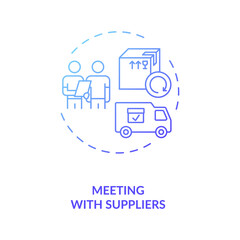 Meeting wtith suppliers concept icon. Business trip idea thin line illustration. Pandemic adaptation. Traveling during covid 19 pandemic. New normal. Vector isolated outline RGB color drawing