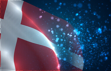 Vector bright glowing country flag of abstract dots.Denmark