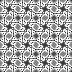 seamless mosaic drawn with abstract diamond and ornaments on a white background, vector, black and white