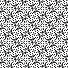 seamless pattern with circles and abstract figures drawn on a white background, vector, black and white, mosaic