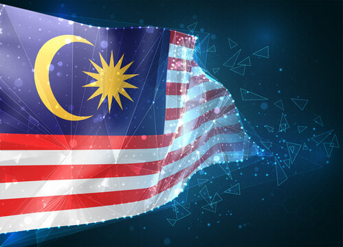 Malaysia,  vector flag, virtual abstract 3D object from triangular polygons on a blue background