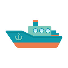 Ship with anchor flat illustration. Vector isolated.