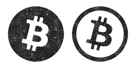 Vector illustration of the Bitcoin symbols in black ink stamps