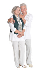 portrait of happy  senior couple embracing  isolated