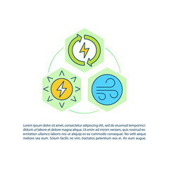Renewable energy concept icon with text. Clean energy. Enironmental resposibility. Global warming. PPT page vector template. Brochure, magazine, booklet design element with linear illustrations