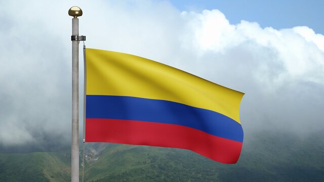 3D illustration Colombian flag waving in wind. Colombia banner blowing soft silk