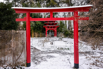 Public Geneva Zen Garden in winter : The Geneva Zen Garden is a public garden situated in the botanical garden of Geneva.