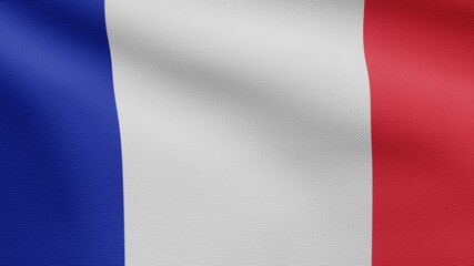 3D illustration French flag waving in wind. France banner blowing, soft silk.
