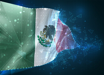 Mexico, vector flag, virtual abstract 3D object from triangular polygons on a blue background