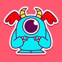 cute monster cartoon doodle design for coloring, backgrounds, stickers, logos, symbol, icons and more