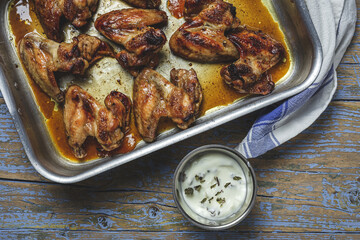 Homemade Roasted Chicken Wings on Baking Tray