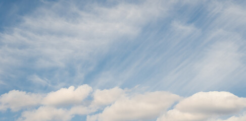 Panoramic fluffy cloud in the blue sky with copyspace