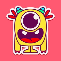 cute monster cartoon doodle design for coloring, backgrounds, stickers, logos, symbol, icons and more