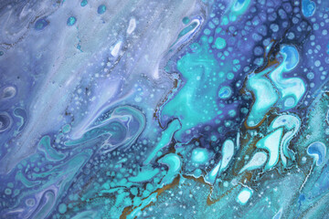 Marble texture. Acrylic blue colors blots. Abstract background.