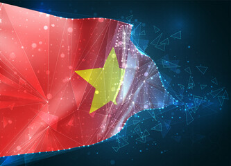 Vietnam, vector 3d flag on blue background with hud interfaces