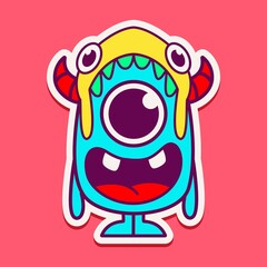 cute monster cartoon doodle design for coloring, backgrounds, stickers, logos, symbol, icons and more
