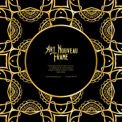 Label, decorative frame, border. Tamplate good for product label with place for text Colored vector illustration in art nouveau style, vintage, old, retro style. In gold and black