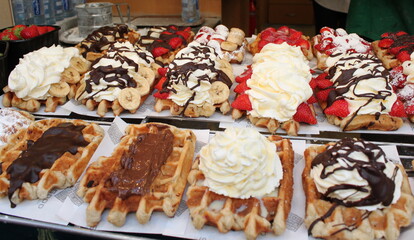 belgian waffles on the counter
