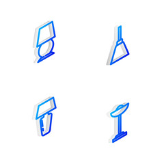 Set Isometric line Chandelier, Table lamp, and Floor icon. Vector.