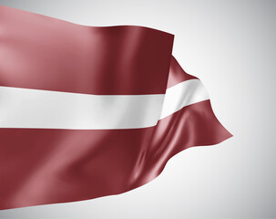 Latvia, vector flag with waves and bends waving in the wind on a white background.