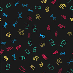 Set line Floor lamp, Table, Chandelier and LED light bulb on seamless pattern. Vector.