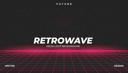 Background Landscape 80s Styled. Synthwave, retrowave, cyber neon with copy space.
