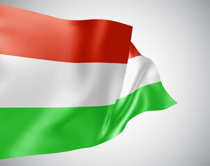 France, vector flag with waves and bends waving in the wind on a white background.