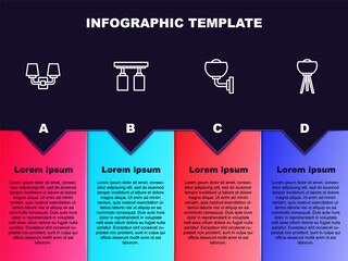 Set line Wall lamp or sconce, Led track lights and lamps, and Floor. Business infographic template. Vector.