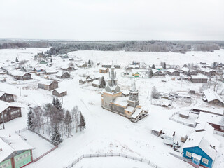 December, 2020 - Kimzha. View of the northern Russian village of Kimzha. Russia, Arkhangelsk region, Mezensky district 