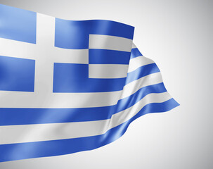 Greece, vector flag with waves and bends waving in the wind on a white background.