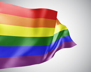 Fototapeta premium rainbow, vector flag with waves and bends waving in the wind on a white background.