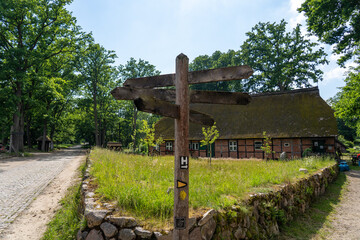wooden sign in the natural preserve Lueneburger Heide