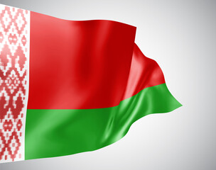 Belarus, vector flag with waves and bends waving in the wind on a white background.
