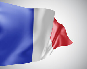 France, vector flag with waves and bends waving in the wind on a white background.
