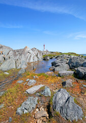 Cape Forchu Apple Core Lighthouse.  Yarmouth, Nova Scotia, Canada