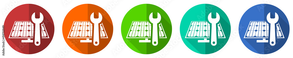 Aufkleber solar panel service icon set, flat design vector illustration in 5 colors options for webdesign and 