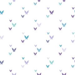 Seamless background with purple and blue butterflies on white