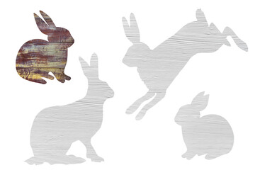 Easter retro wooden bunnies on white background