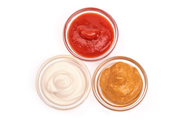 Tomato, Romesco and mayonnaise sauce, isolated on white background