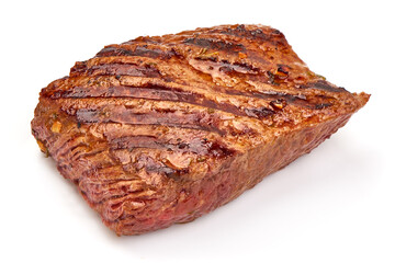 Grilled beef steak, isolated on white background