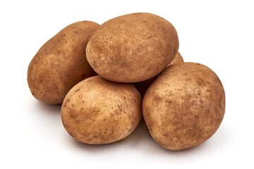 Unwashed potatoes, isolated on white background