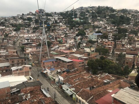 aerial view of the siloe neighborhood in the city of Cali Colombia from the cable car