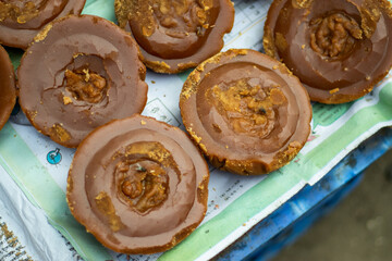Soft brown dark sugar a Sugarcane molasses or unrefined sweet